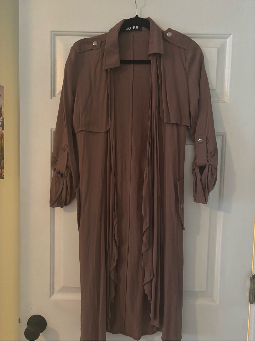 DO+BE Long Open-Front Trench Coat in Mauve Brown